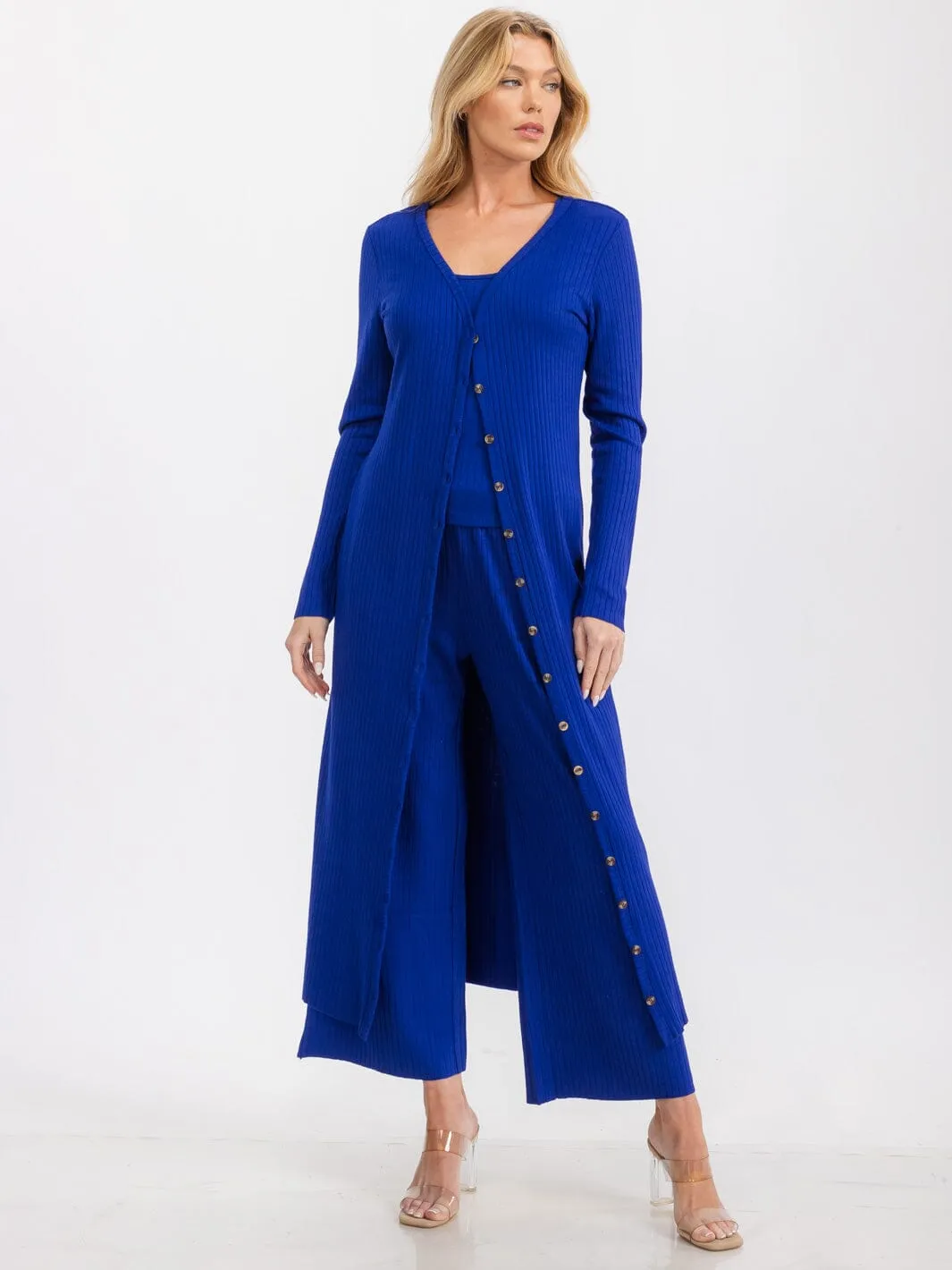 WOMEN'S LONG SLEEVE BUTTON UP RIBBED CARDIGAN