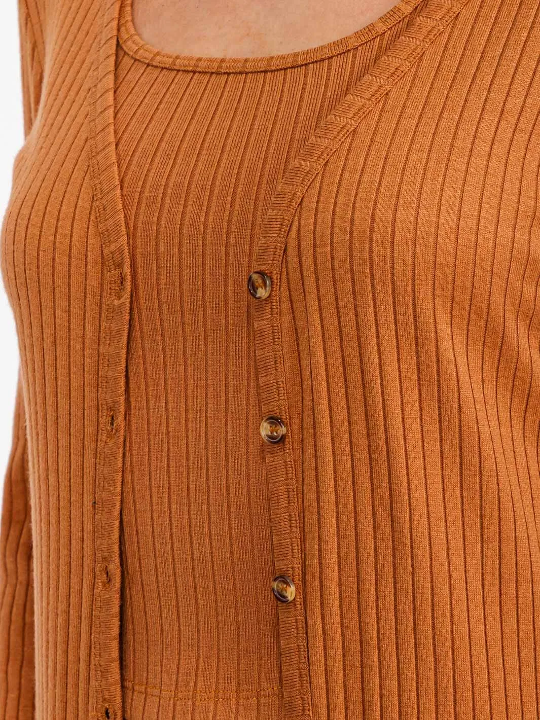 WOMEN'S LONG SLEEVE BUTTON UP RIBBED CARDIGAN