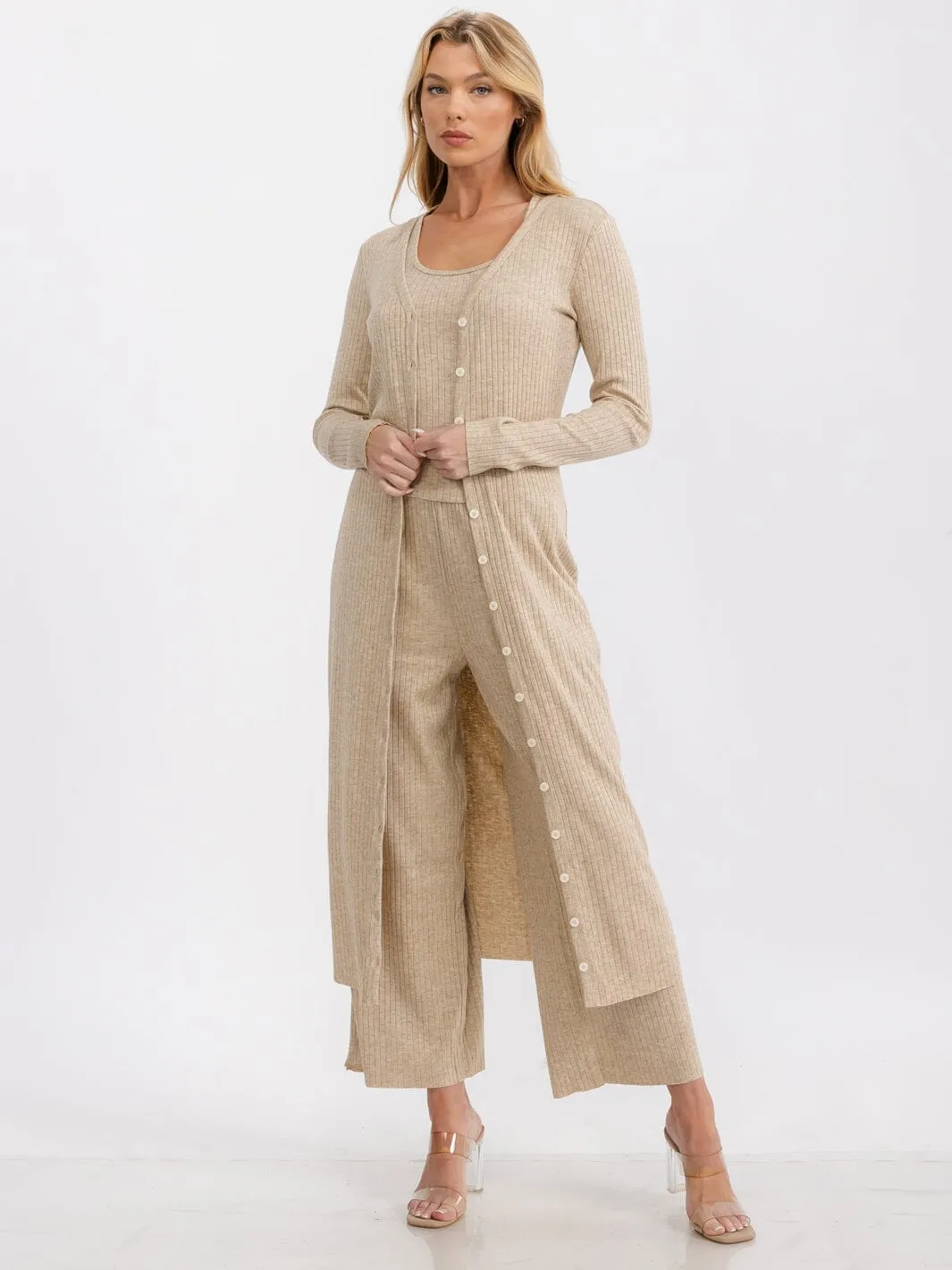 WOMEN'S LONG SLEEVE BUTTON UP RIBBED CARDIGAN