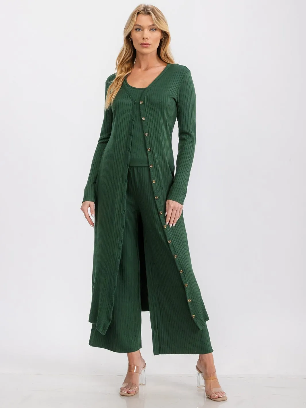 WOMEN'S LONG SLEEVE BUTTON UP RIBBED CARDIGAN