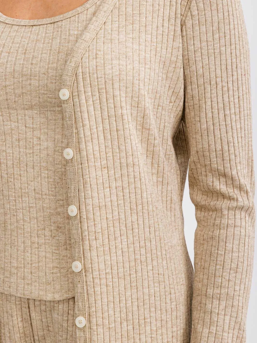 WOMEN'S LONG SLEEVE BUTTON UP RIBBED CARDIGAN