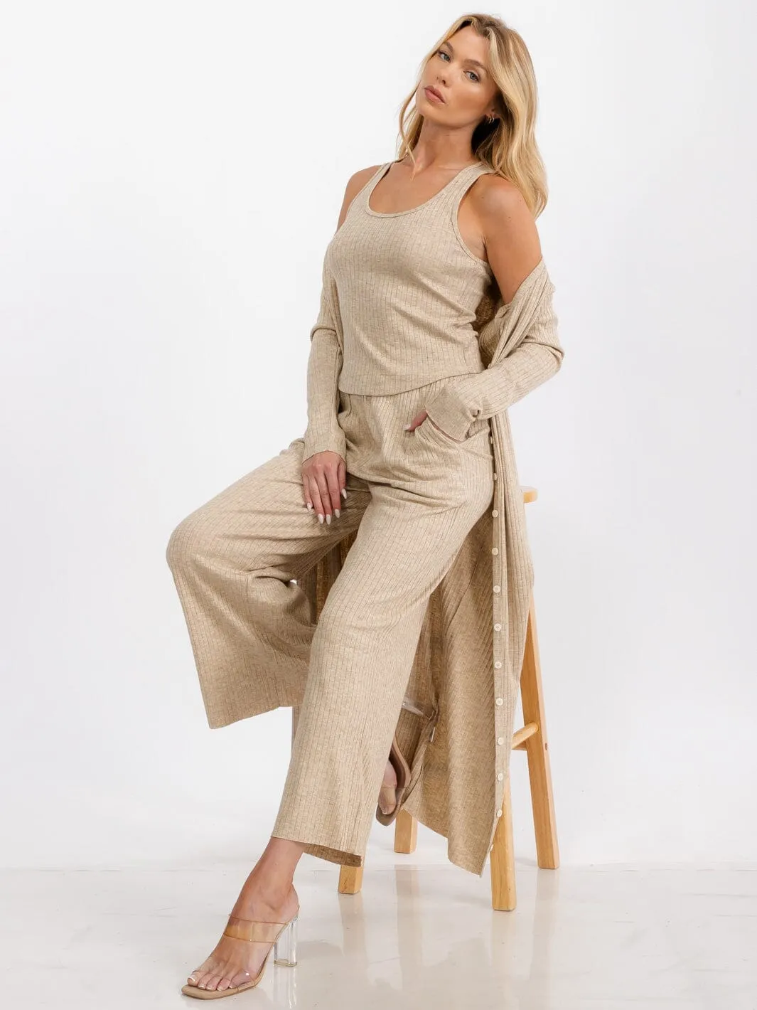 WOMEN'S LONG SLEEVE BUTTON UP RIBBED CARDIGAN