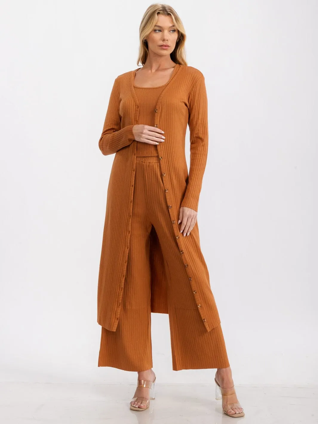 WOMEN'S LONG SLEEVE BUTTON UP RIBBED CARDIGAN
