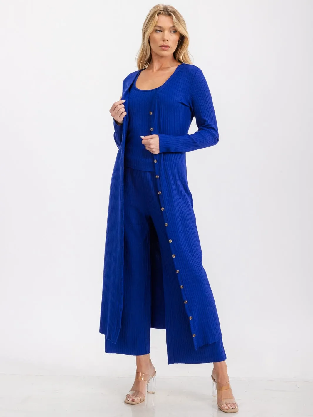 WOMEN'S LONG SLEEVE BUTTON UP RIBBED CARDIGAN