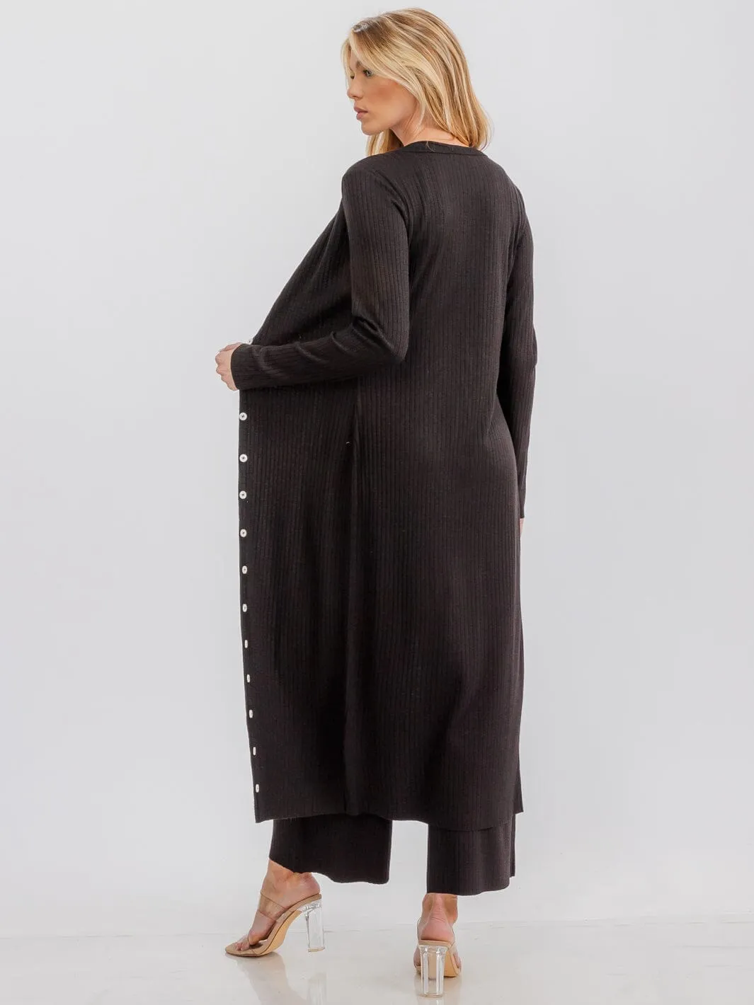 WOMEN'S LONG SLEEVE BUTTON UP RIBBED CARDIGAN
