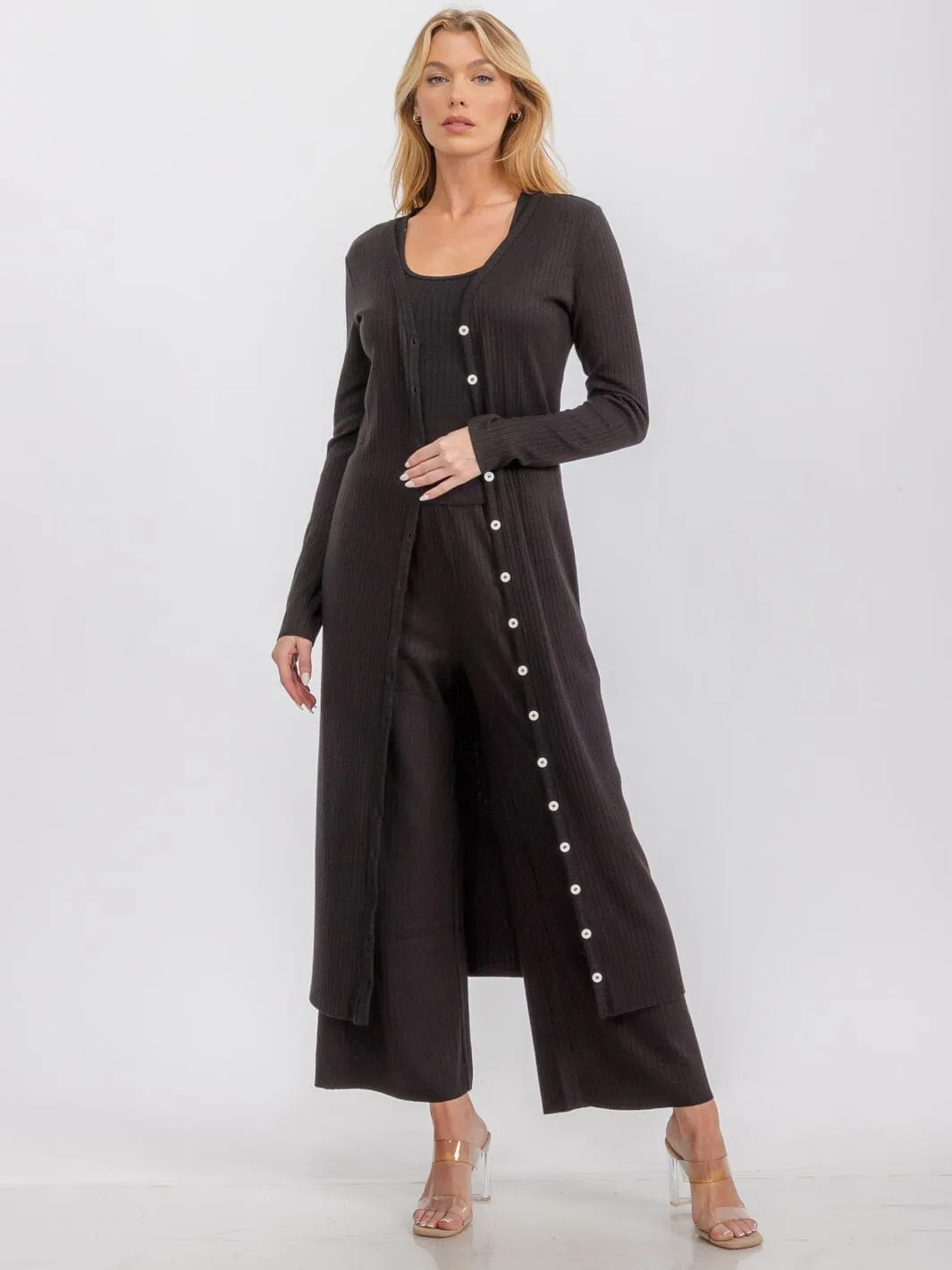 WOMEN'S LONG SLEEVE BUTTON UP RIBBED CARDIGAN