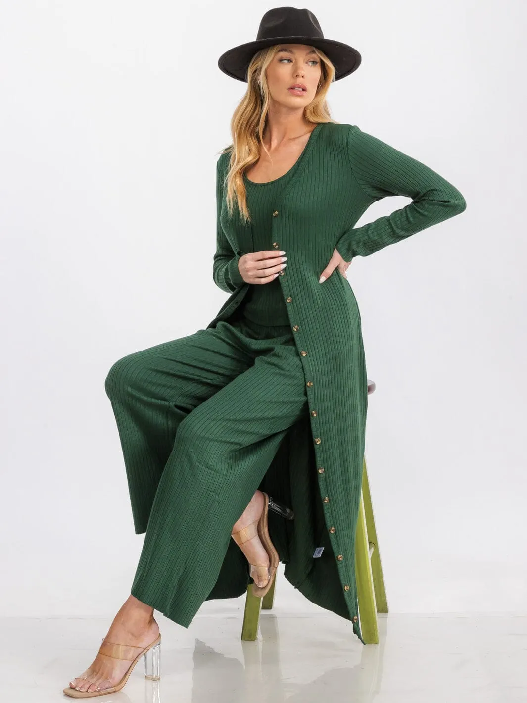 WOMEN'S LONG SLEEVE BUTTON UP RIBBED CARDIGAN