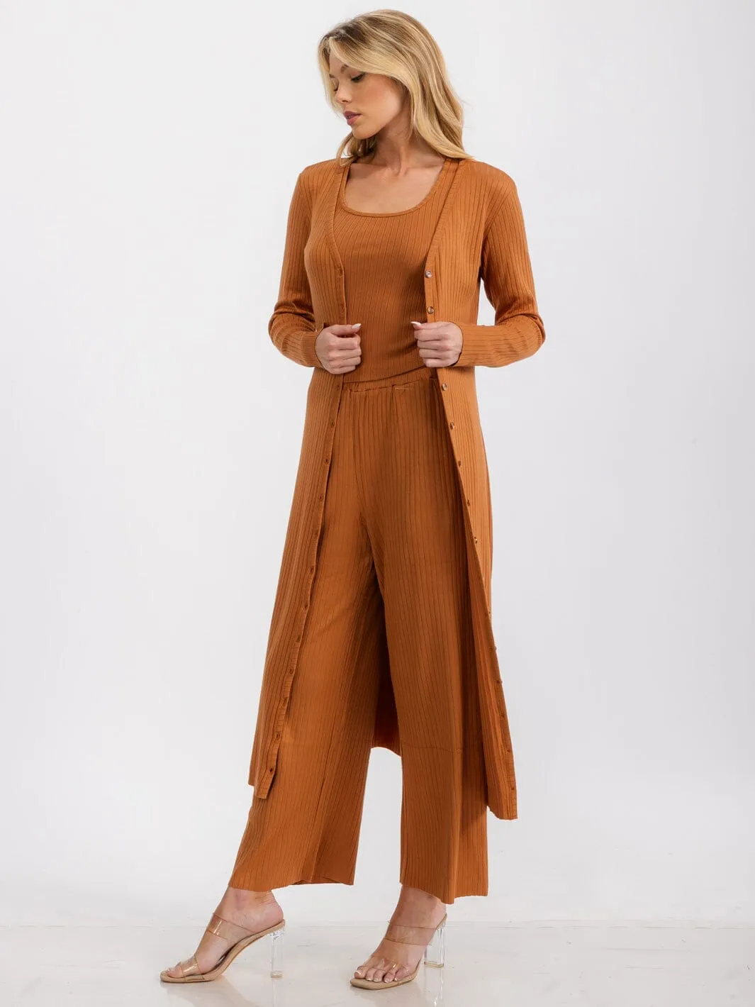 WOMEN'S LONG SLEEVE BUTTON UP RIBBED CARDIGAN