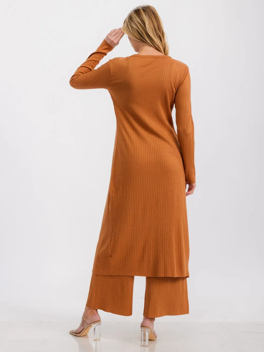 WOMEN'S LONG SLEEVE BUTTON UP RIBBED CARDIGAN