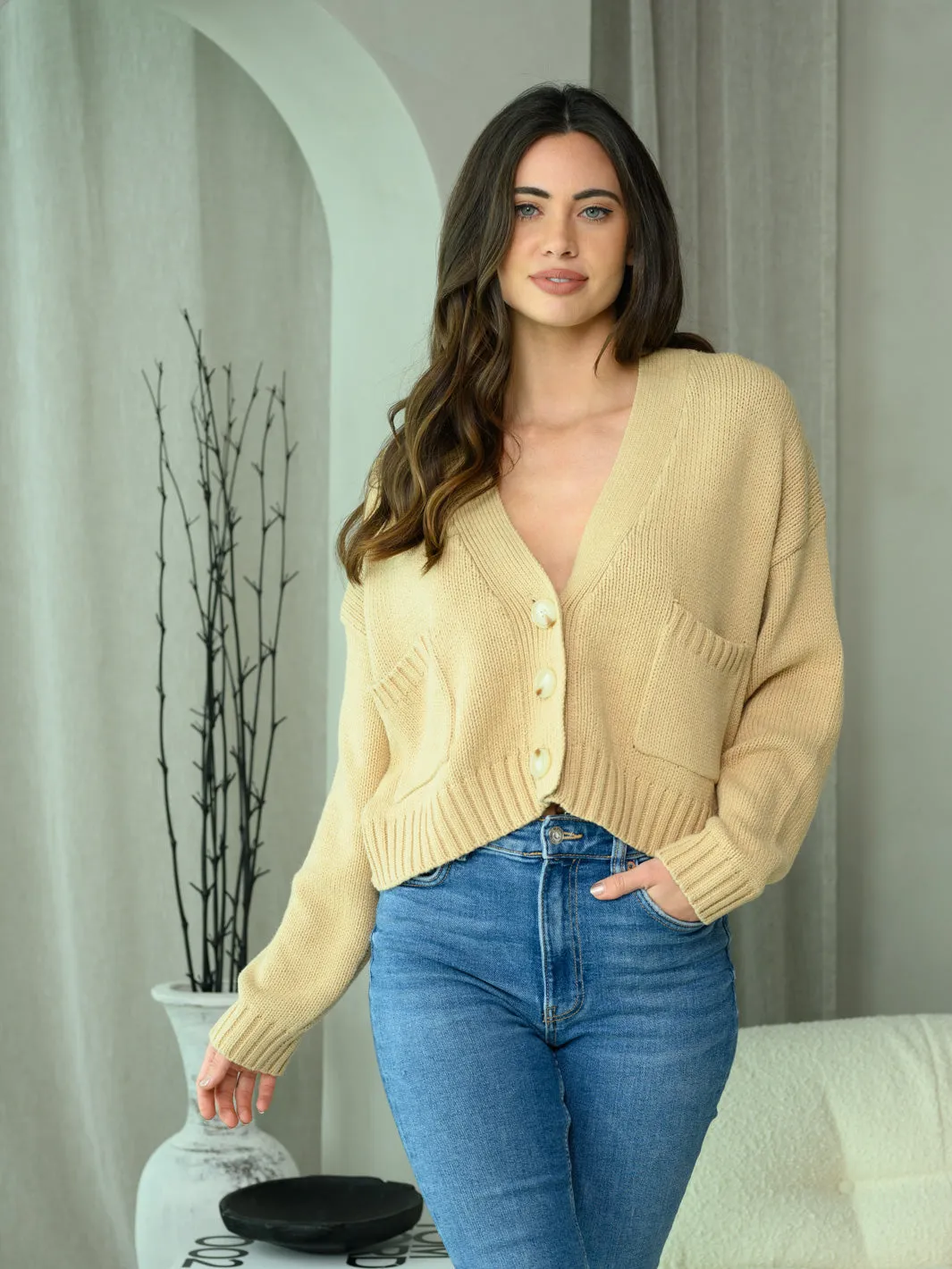 WOMEN'S LONG SLEEVE FRONT POCKET CARDIGAN