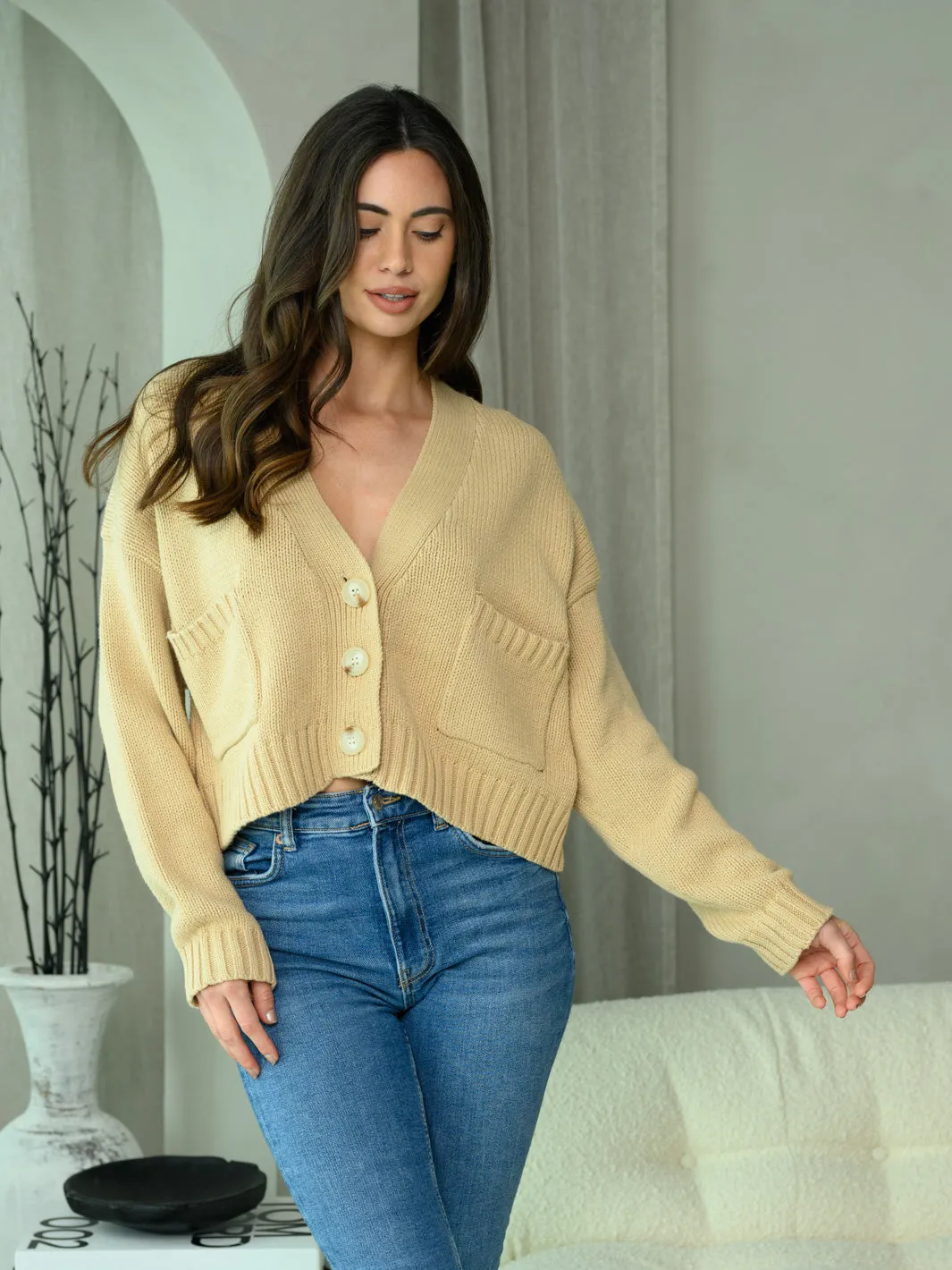 WOMEN'S LONG SLEEVE FRONT POCKET CARDIGAN