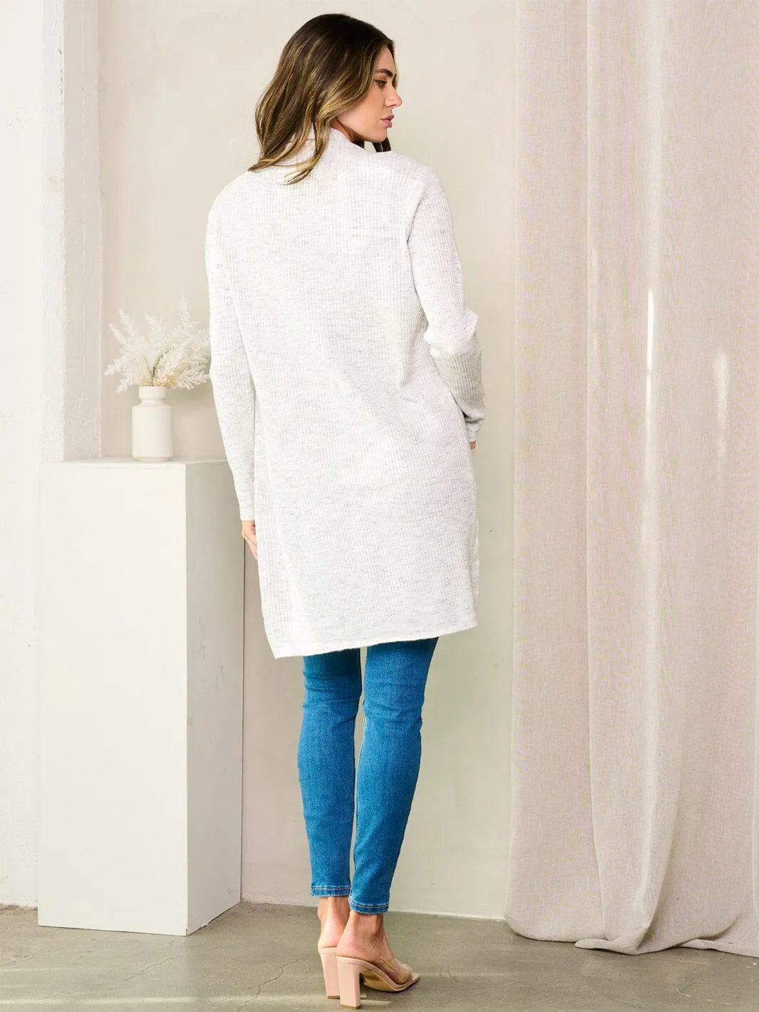 WOMEN'S LONG SLEEVE OPEN FRONT POCKETS CARDIGAN