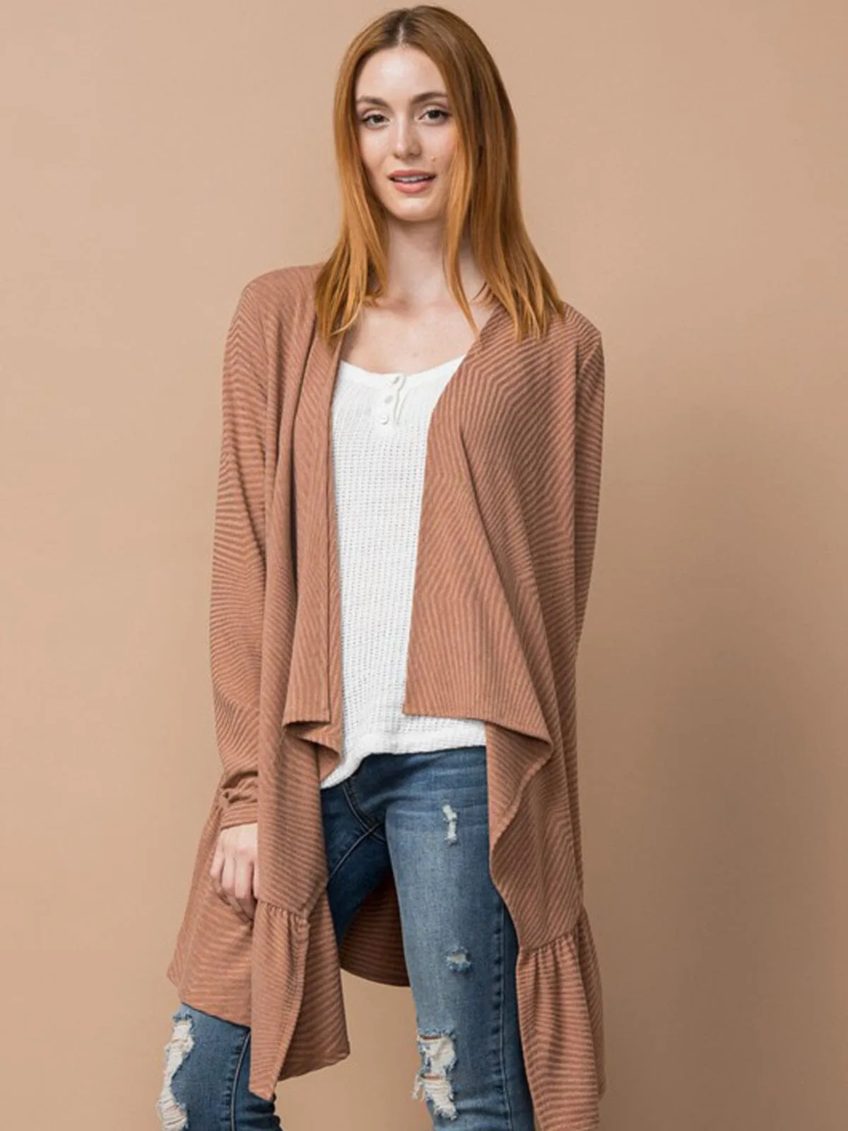 WOMEN'S LONG SLEEVE OPEN FRONT SOLID CARDIGAN