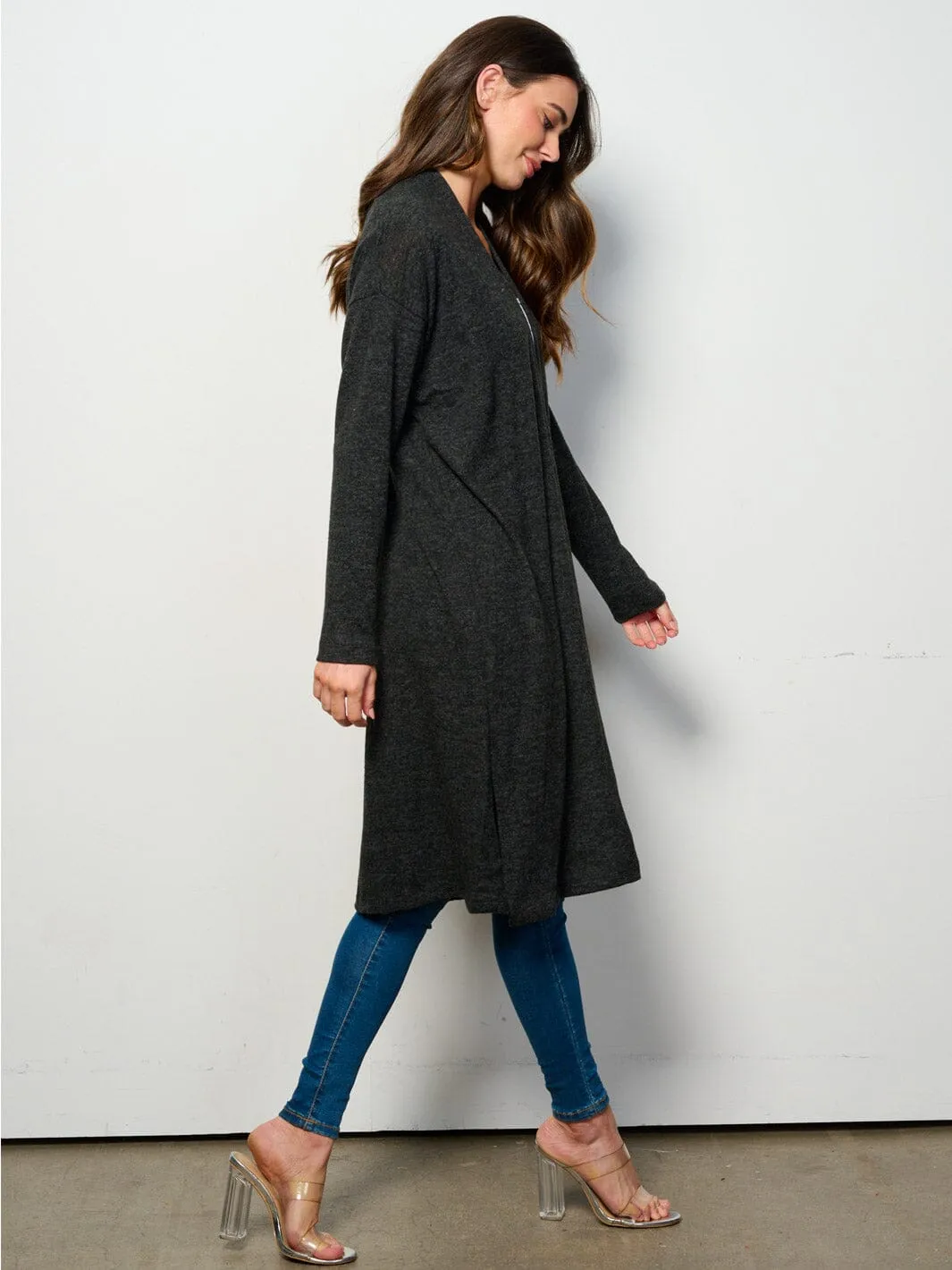 WOMEN'S LONG SLEEVE OPEN FRONT SOLID CARDIGAN