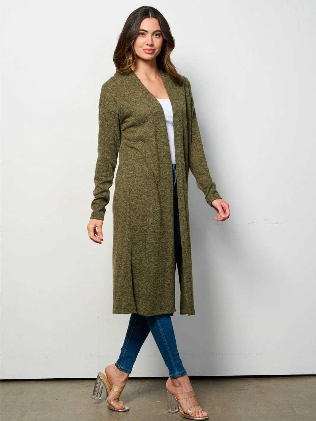 WOMEN'S LONG SLEEVE OPEN FRONT SOLID CARDIGAN