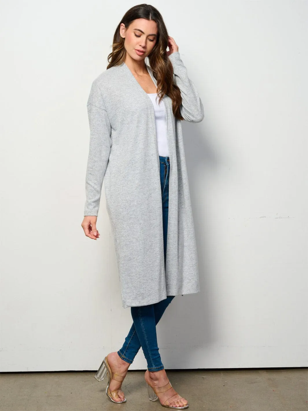 WOMEN'S LONG SLEEVE OPEN FRONT SOLID CARDIGAN