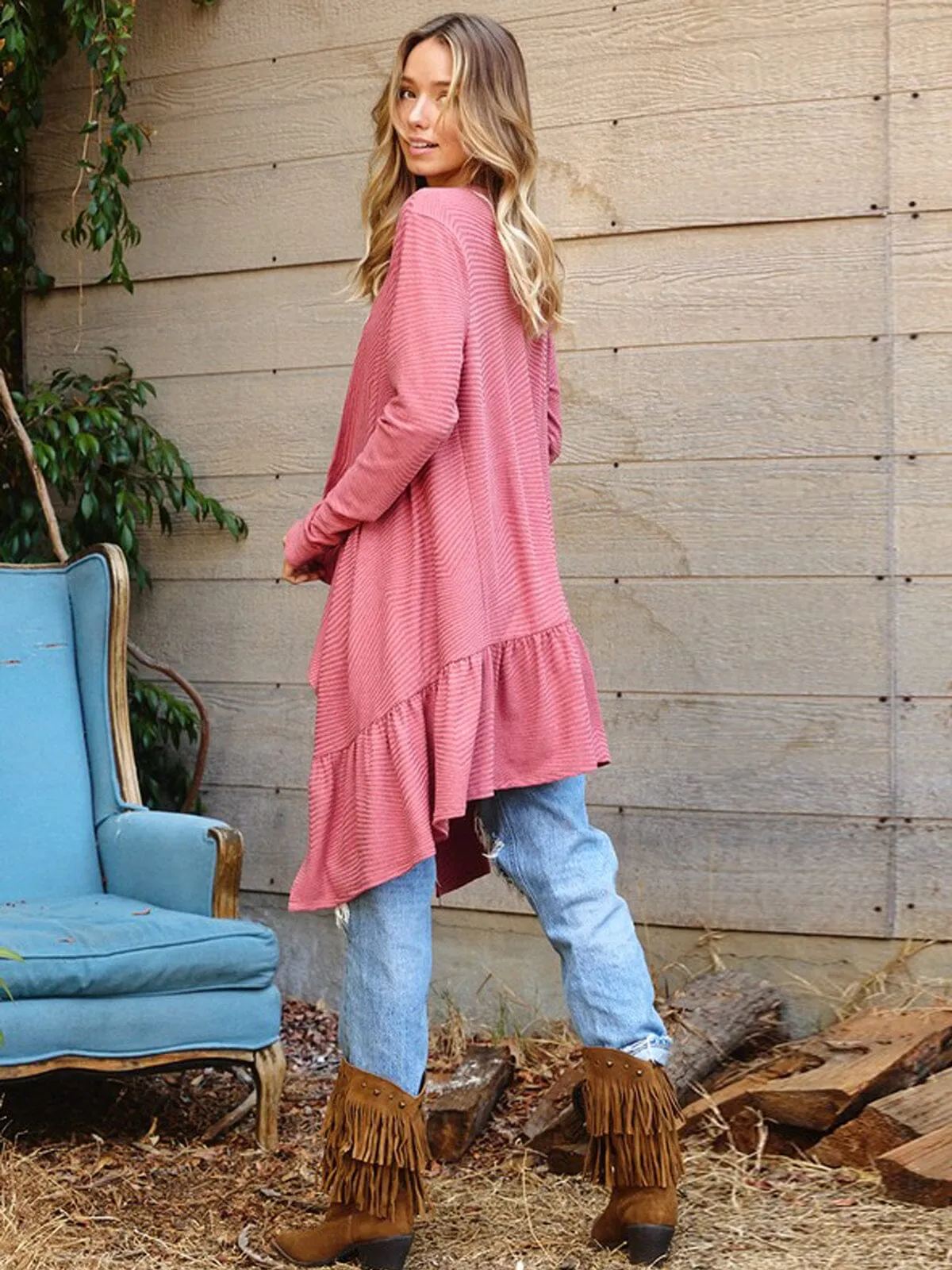 WOMEN'S LONG SLEEVE OPEN FRONT SOLID CARDIGAN