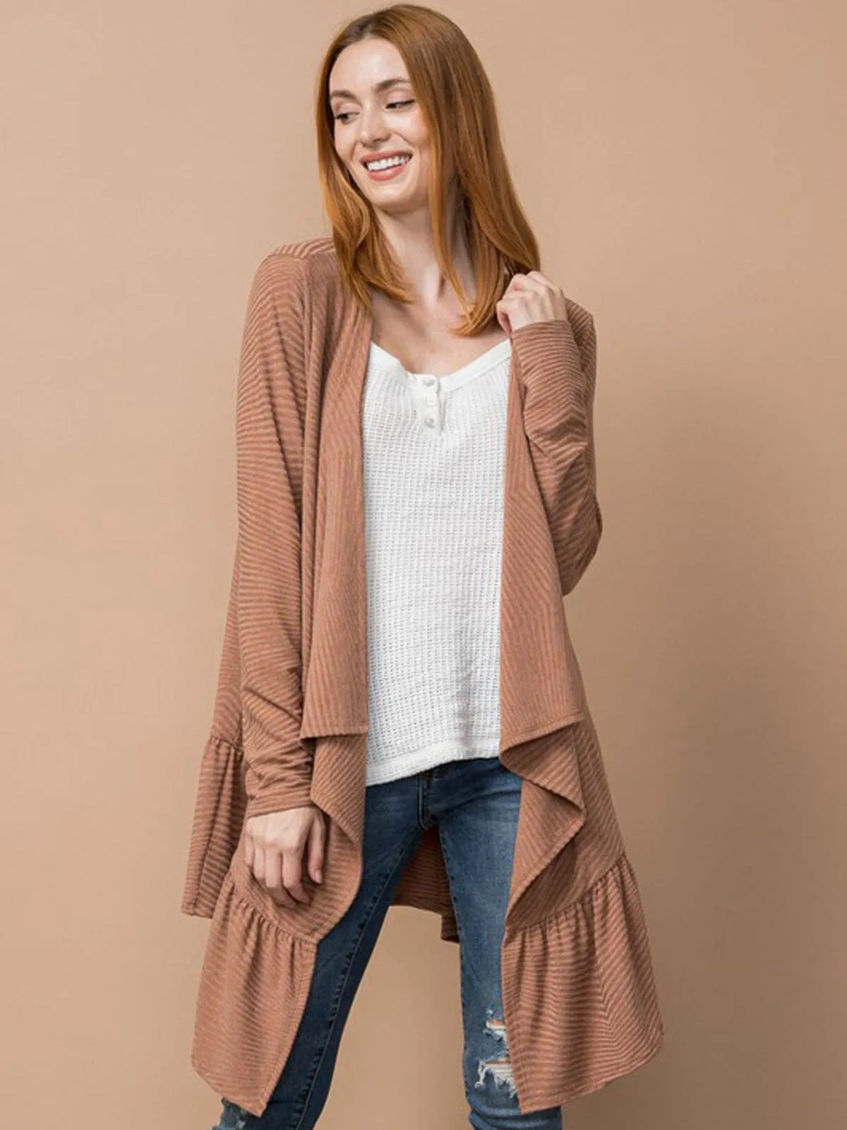 WOMEN'S LONG SLEEVE OPEN FRONT SOLID CARDIGAN