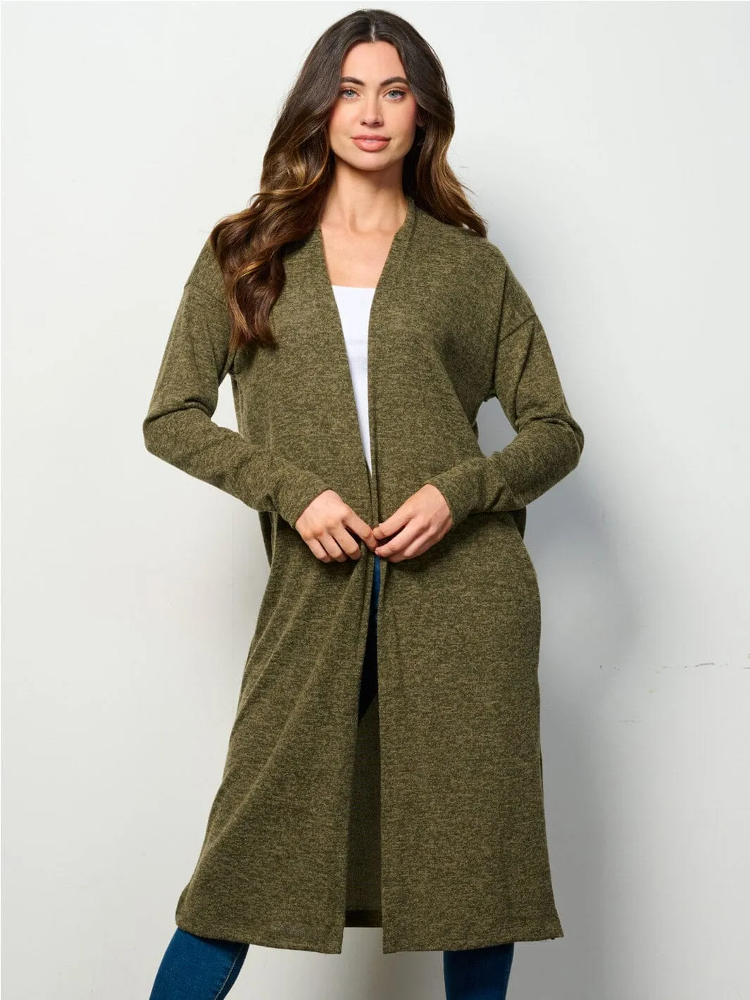 WOMEN'S LONG SLEEVE OPEN FRONT SOLID CARDIGAN