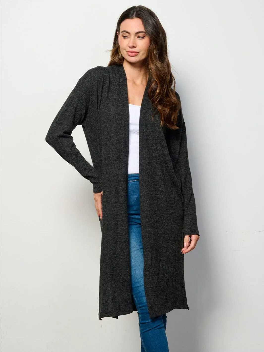 WOMEN'S LONG SLEEVE OPEN FRONT SOLID CARDIGAN