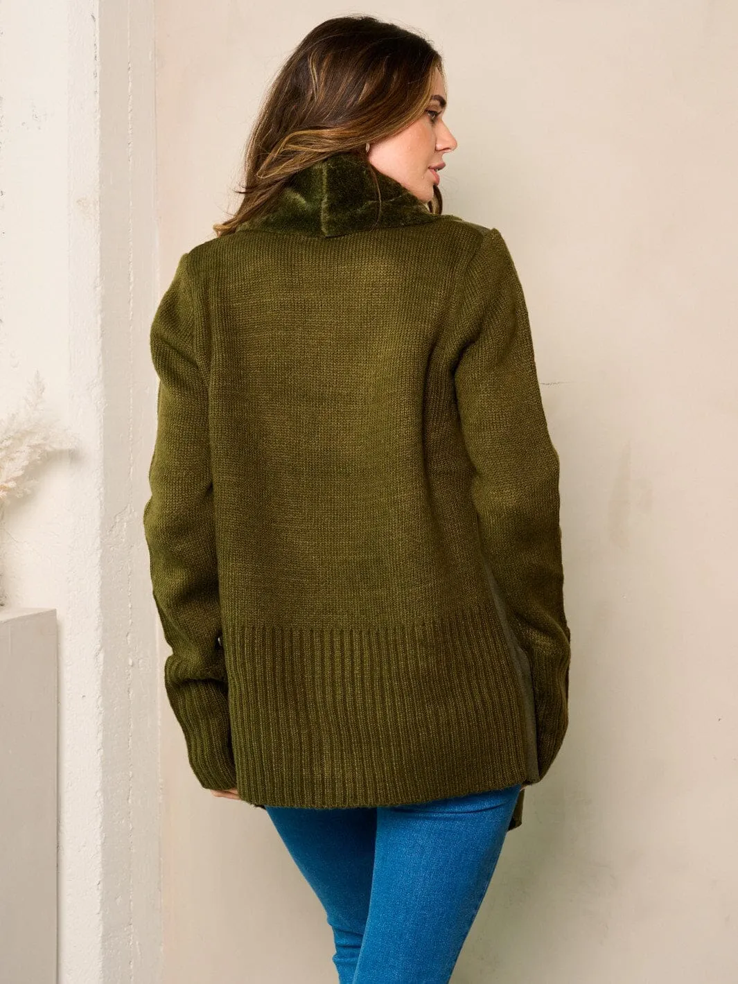WOMEN'S LONG SLEEVE SHERPA OPEN FRONT CARDIGAN