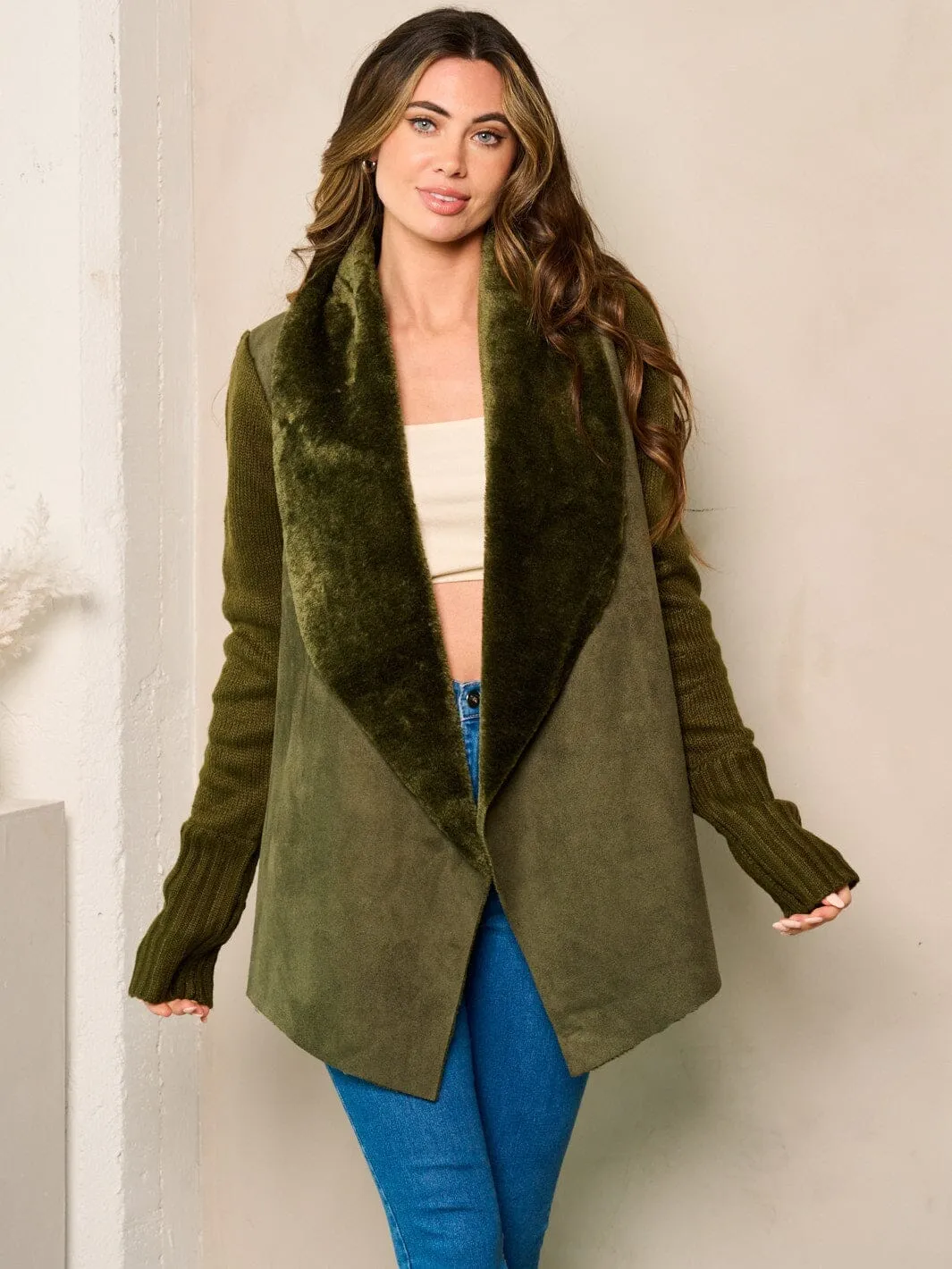 WOMEN'S LONG SLEEVE SHERPA OPEN FRONT CARDIGAN