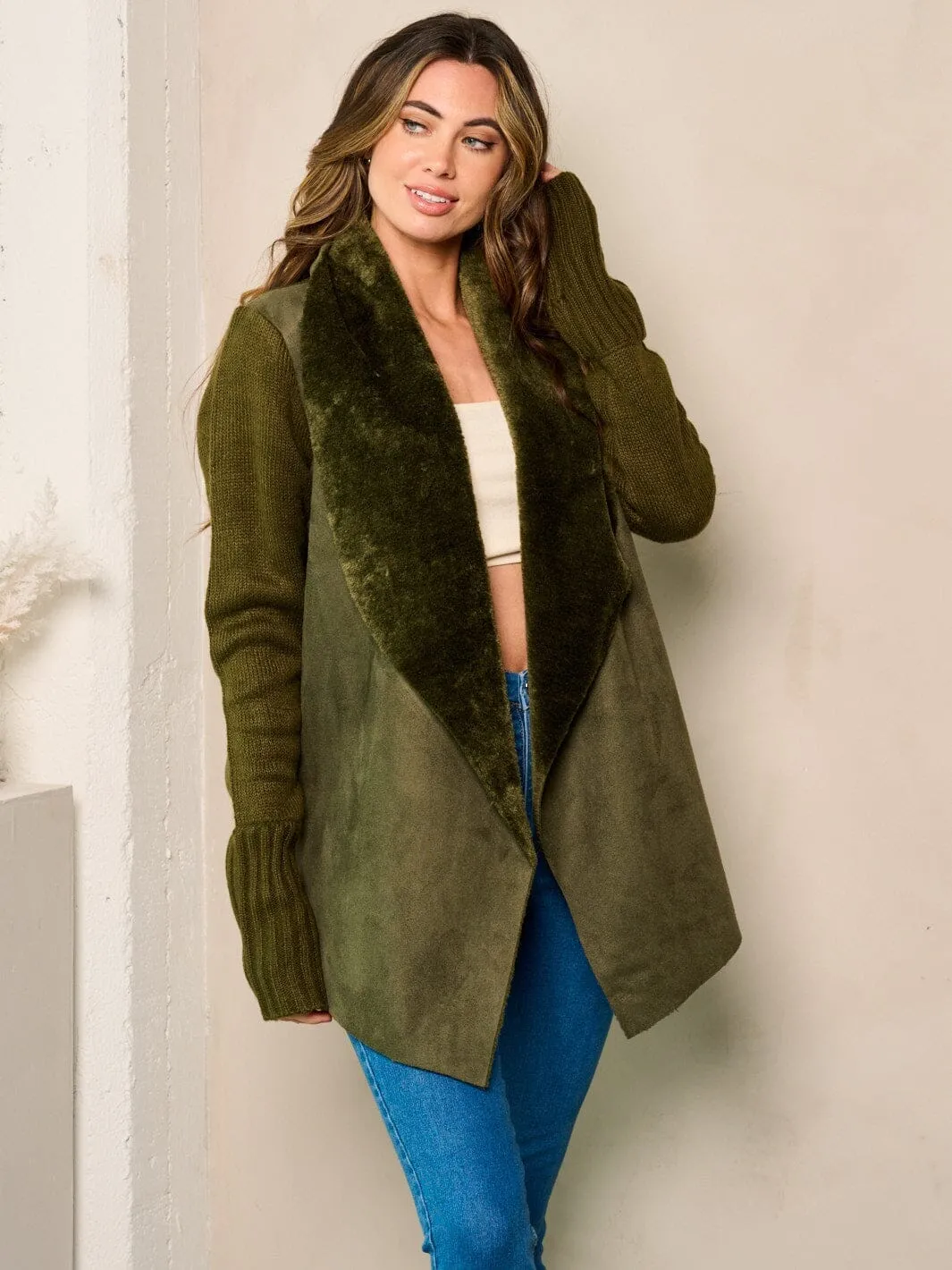 WOMEN'S LONG SLEEVE SHERPA OPEN FRONT CARDIGAN