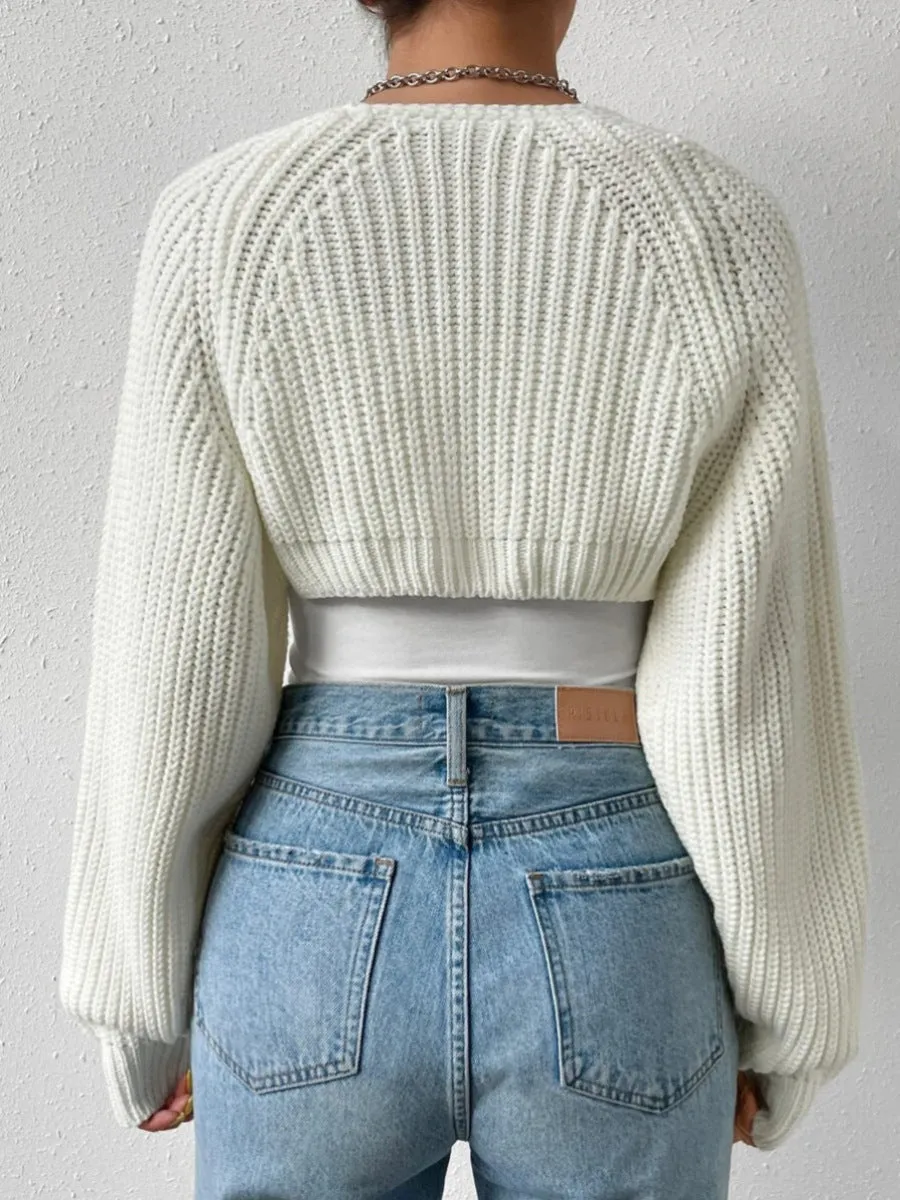 Women’s Open Front Cropped Cardigan Sweater – Ribbed Knit Bolero