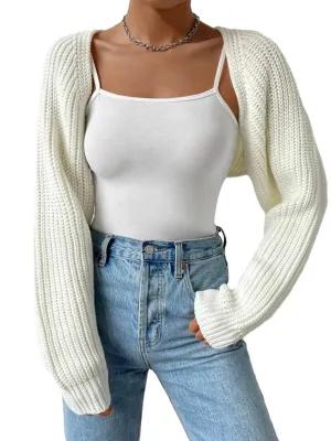 Women’s Open Front Cropped Cardigan Sweater – Ribbed Knit Bolero