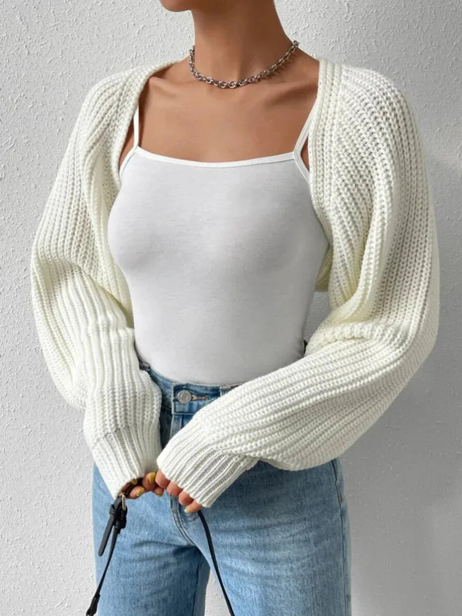Women’s Open Front Cropped Cardigan Sweater – Ribbed Knit Bolero