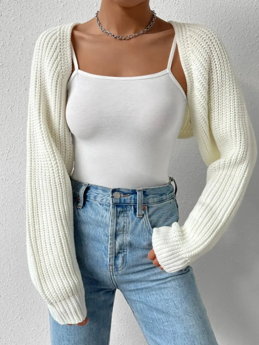Women’s Open Front Cropped Cardigan Sweater – Ribbed Knit Bolero