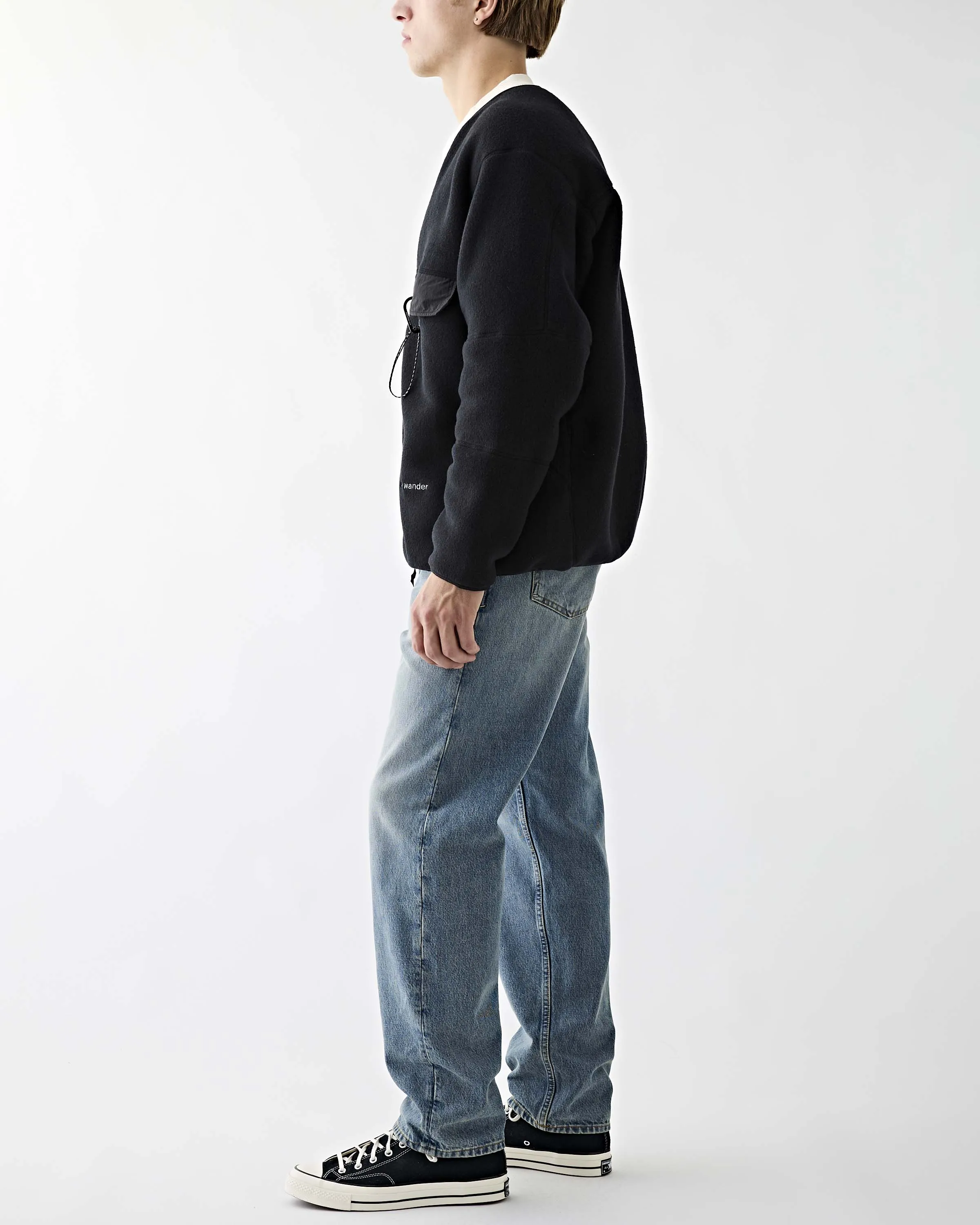 Wool Fleece Cardigan Black