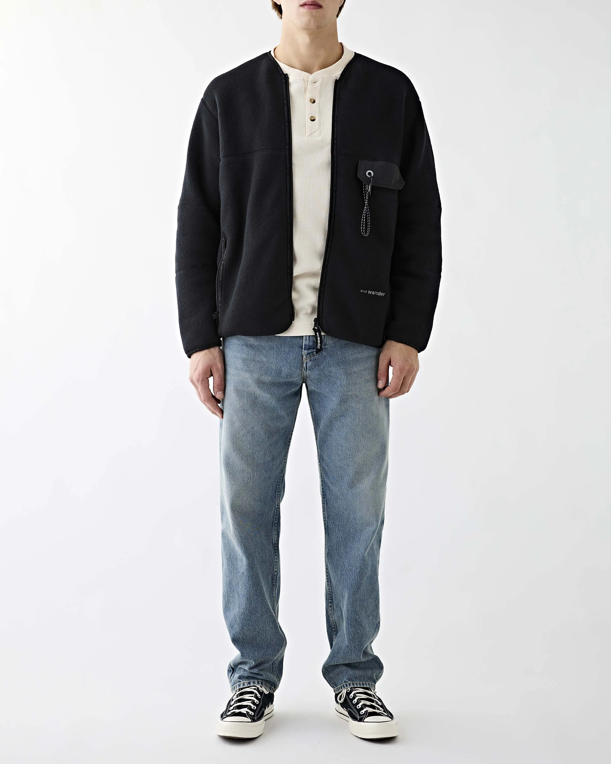 Wool Fleece Cardigan Black