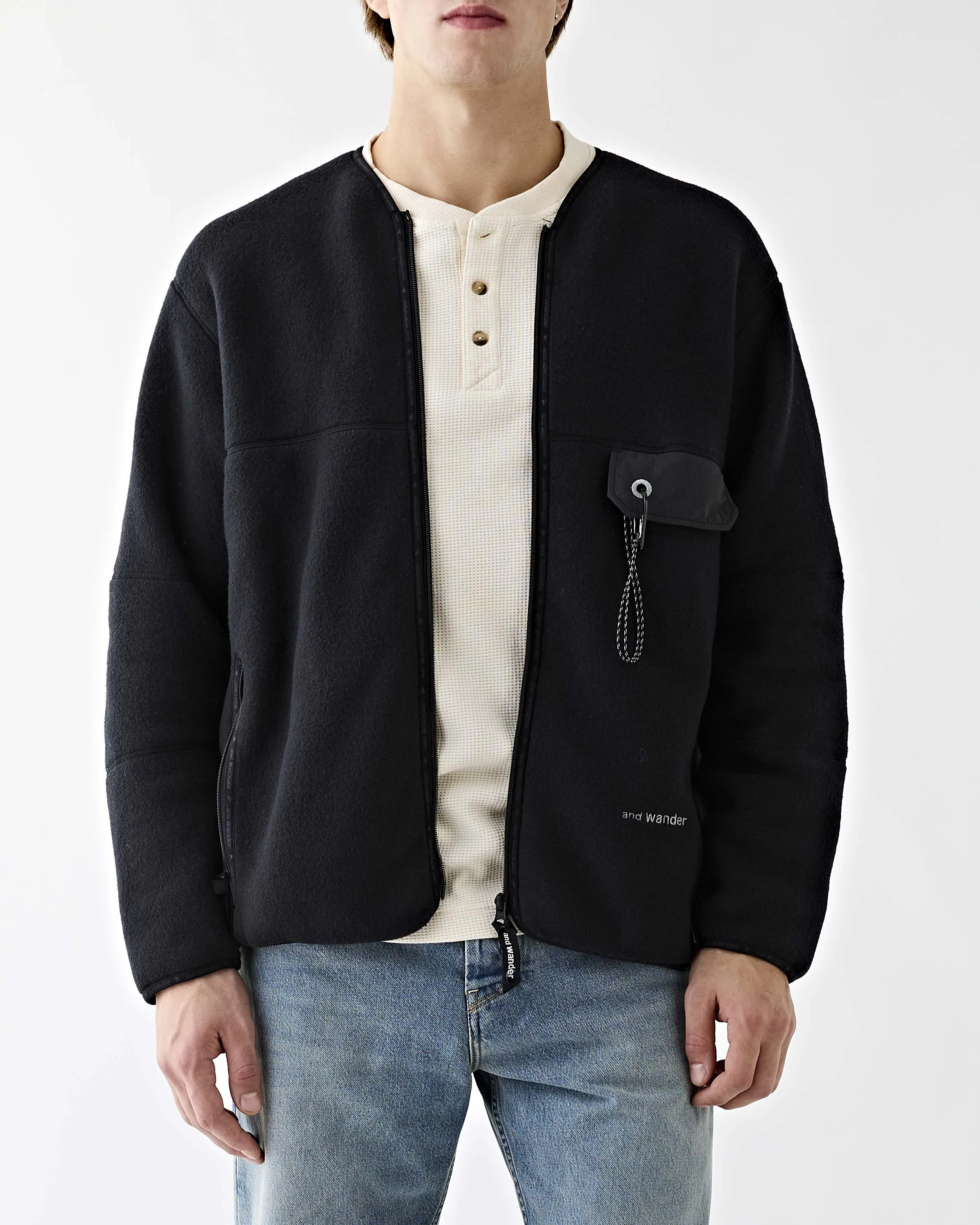 Wool Fleece Cardigan Black