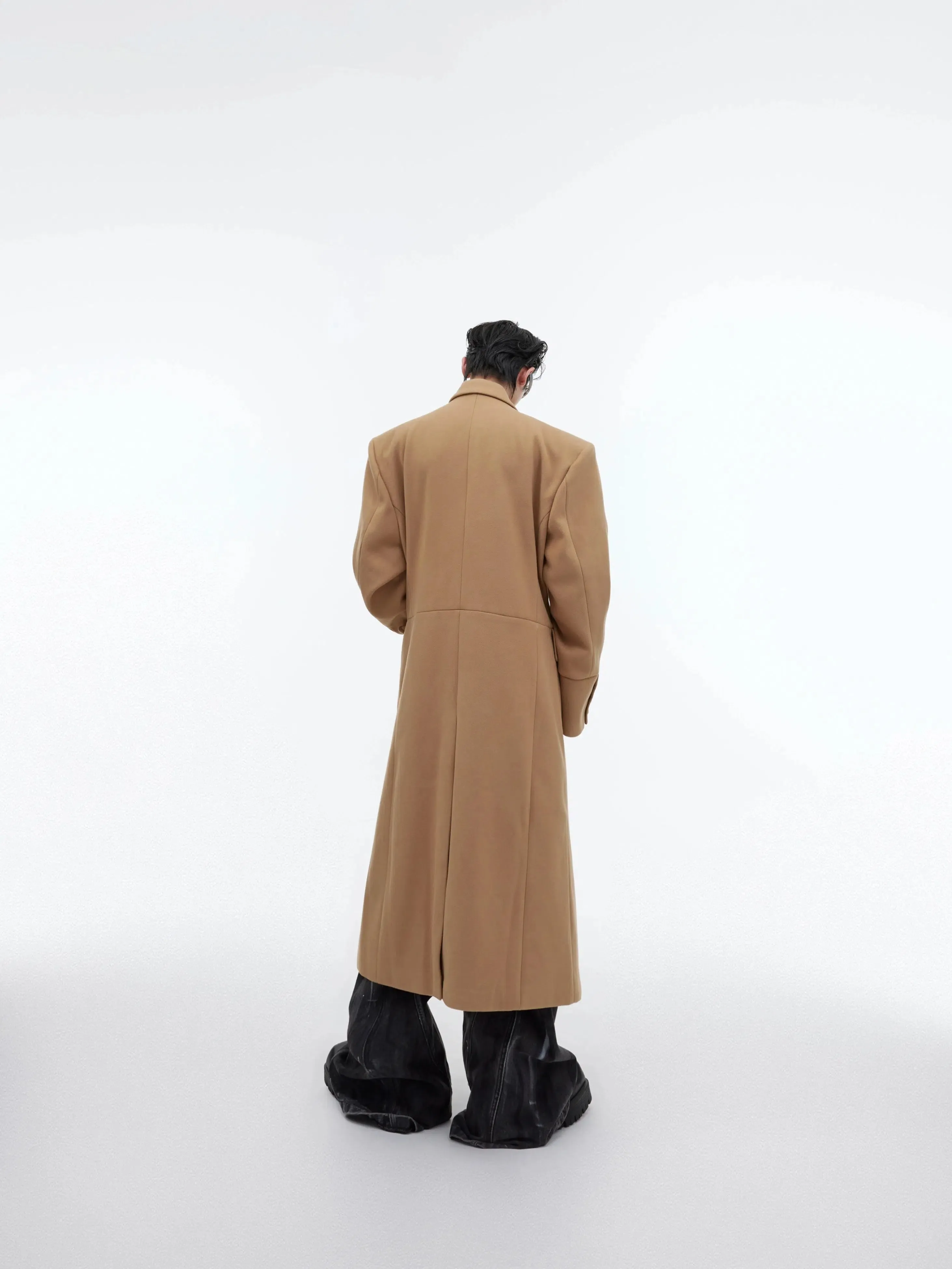 Wool Shoulder Pad Long Windbreaker