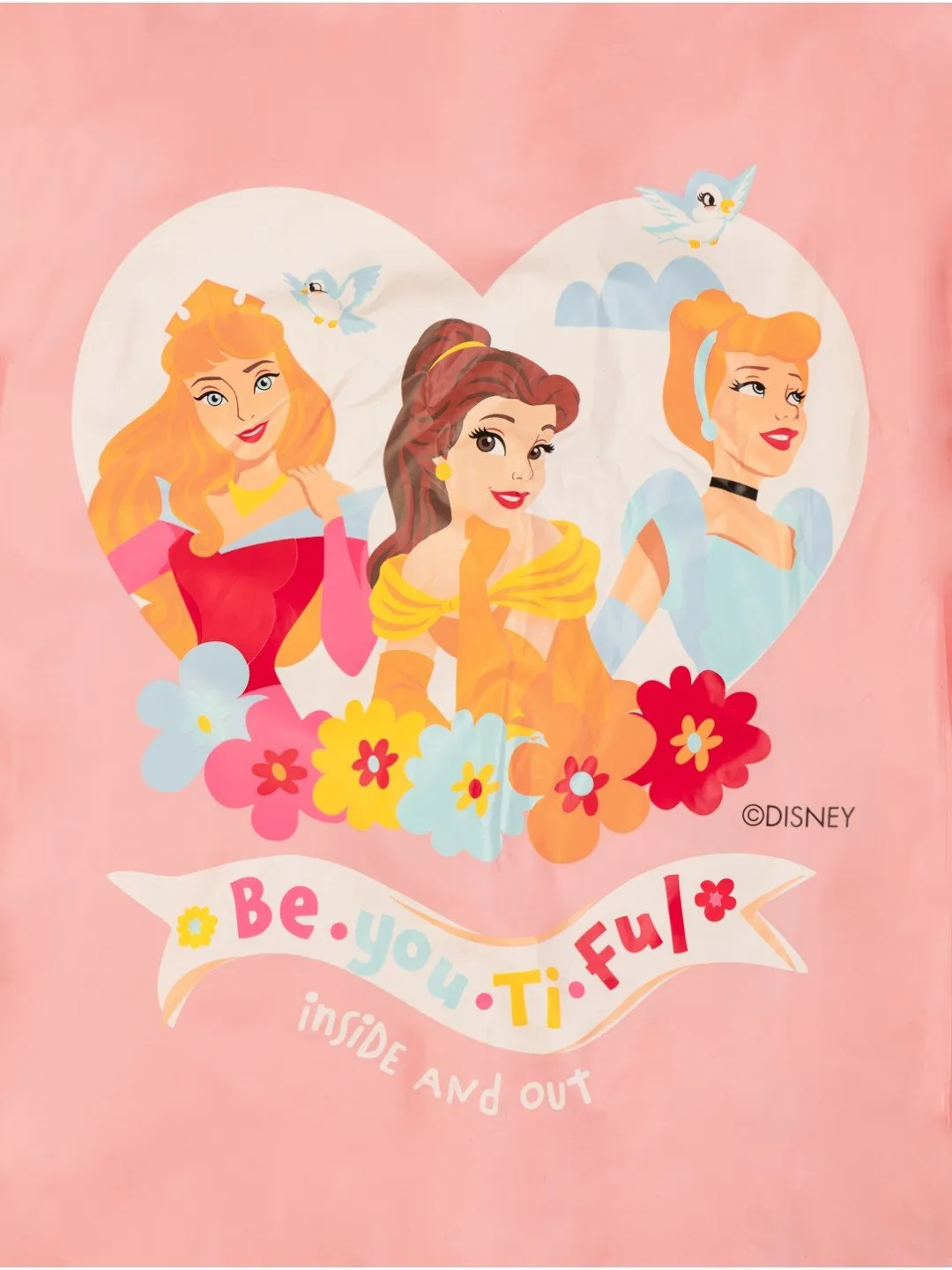 Yellow Bee Girls' Pink Disney Raincoat Featuring with Ariel, Belle, Cinderella, Aurora Design