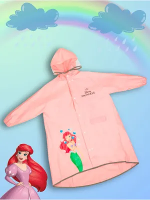 Yellow Bee Girls' Pink Disney Raincoat Featuring with Ariel, Belle, Cinderella, Aurora Design