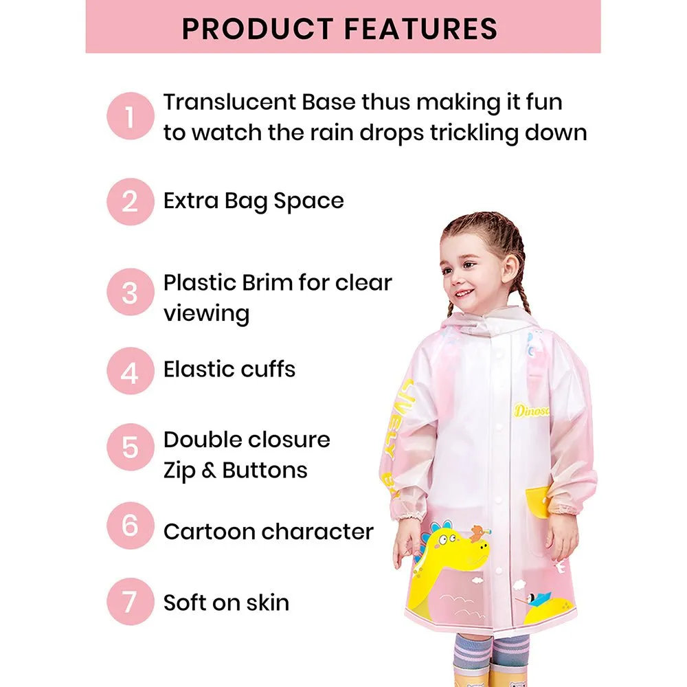 Yellow Dino print Translucent Raincoat for Kids