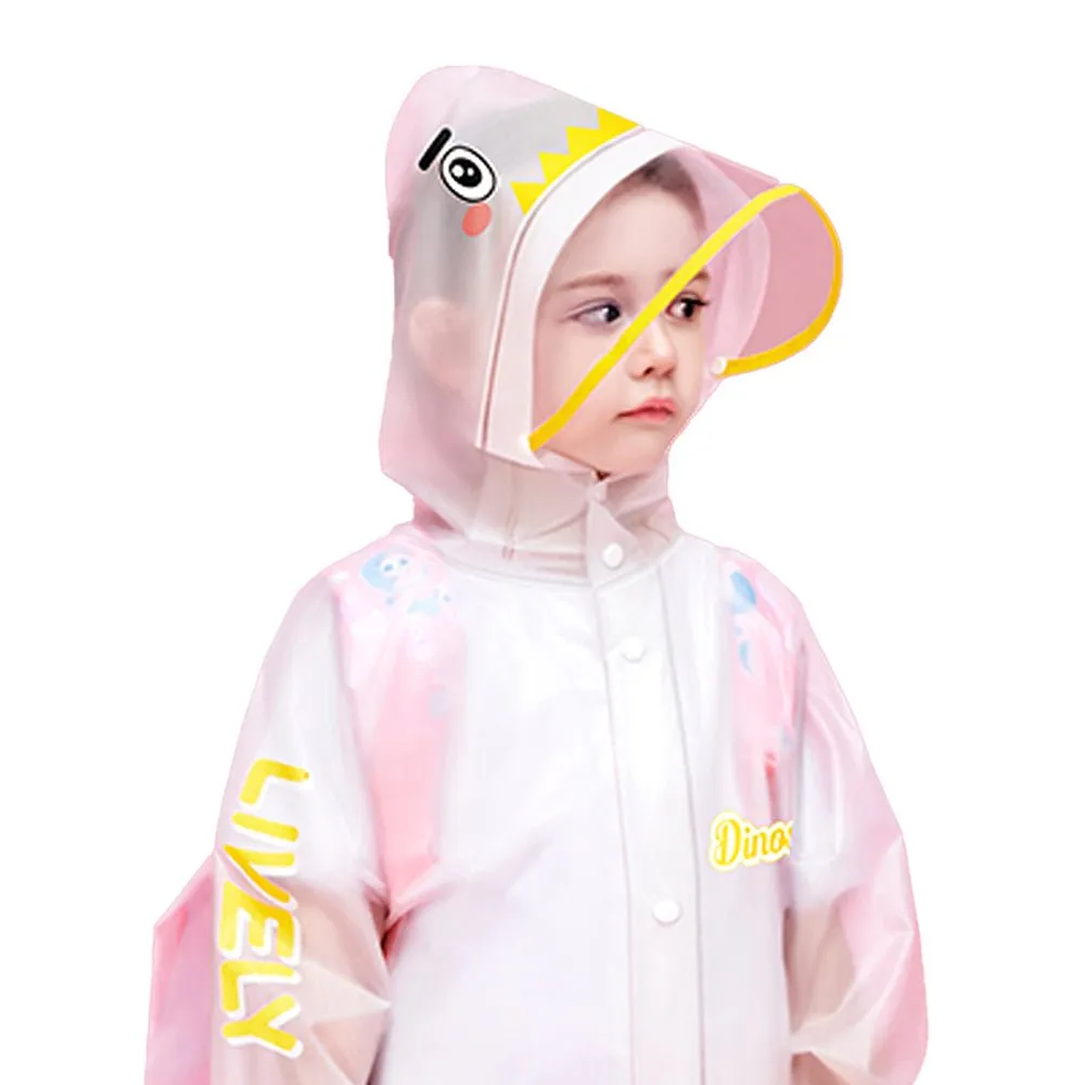 Yellow Dino print Translucent Raincoat for Kids