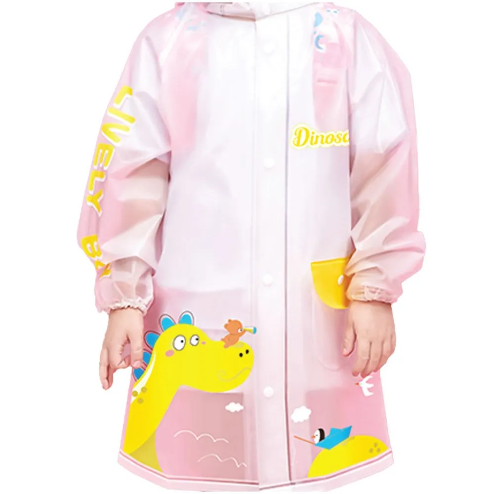 Yellow Dino print Translucent Raincoat for Kids