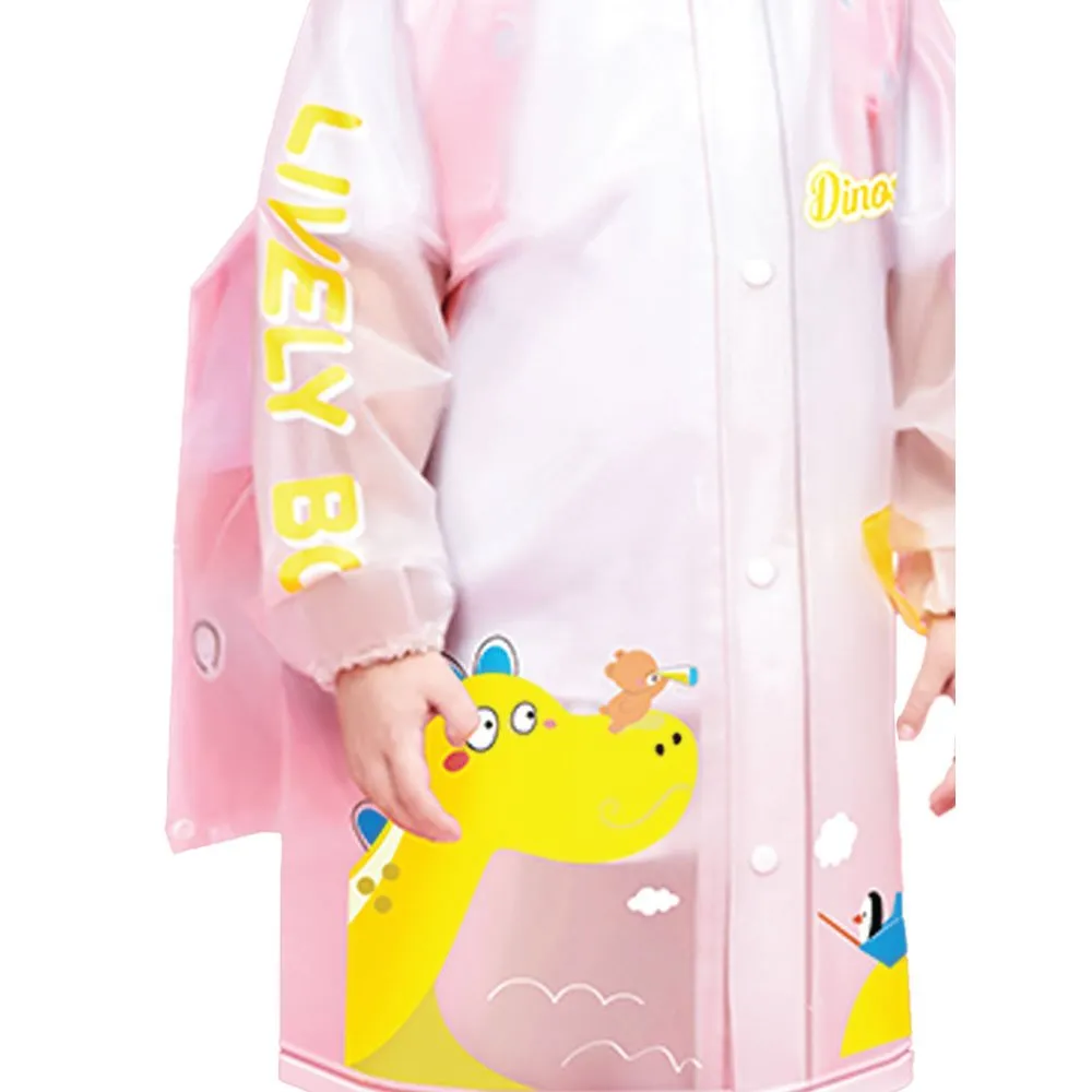Yellow Dino print Translucent Raincoat for Kids
