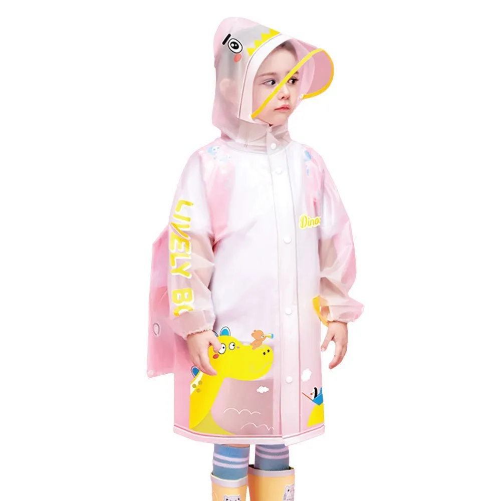 Yellow Dino print Translucent Raincoat for Kids