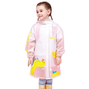 Yellow Dino print Translucent Raincoat for Kids