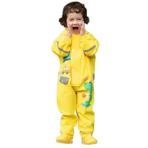 Yellow Parachute Dino theme full Jumpsuit Style Raincoat for Toddlers and Kids