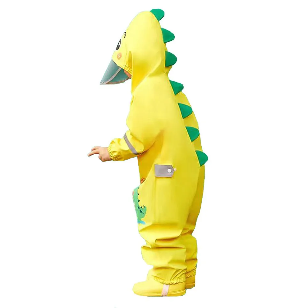 Yellow Parachute Dino theme full Jumpsuit Style Raincoat for Toddlers and Kids