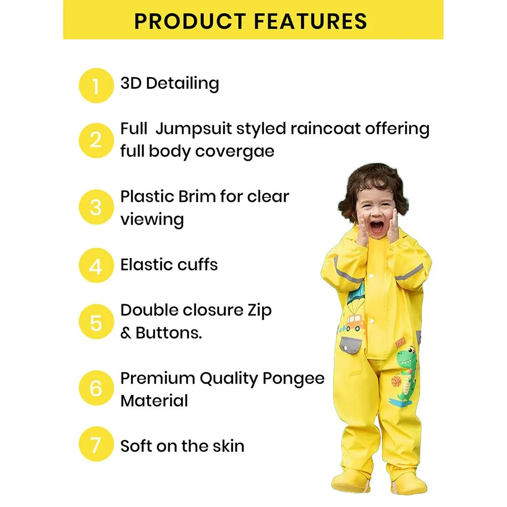 Yellow Parachute Dino theme full Jumpsuit Style Raincoat for Toddlers and Kids