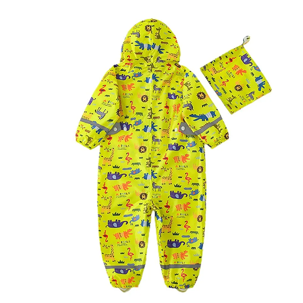 Yellow Safari Kingdom Theme All Over Jumpsuit / Playsuit Raincoat for Kids
