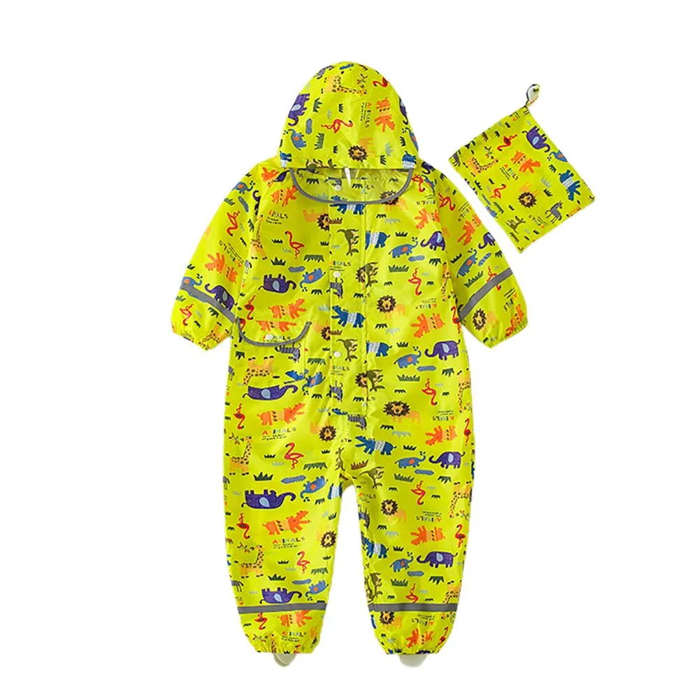 Yellow Safari Kingdom Theme All Over Jumpsuit / Playsuit Raincoat for Kids