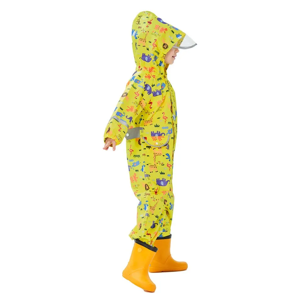 Yellow Safari Kingdom Theme All Over Jumpsuit / Playsuit Raincoat for Kids