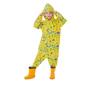 Yellow Safari Kingdom Theme All Over Jumpsuit / Playsuit Raincoat for Kids